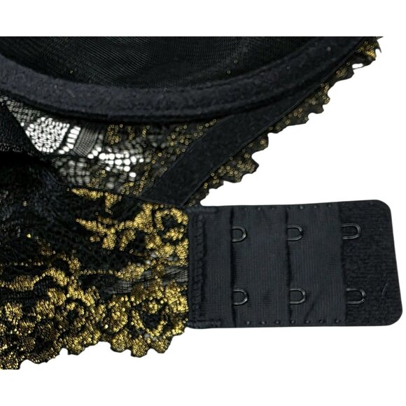 Wacoal Black & Gold Lace Underwire Bra 36DD Sexy Lingerie Floral Sheer 65191 - Picture 7 of 9